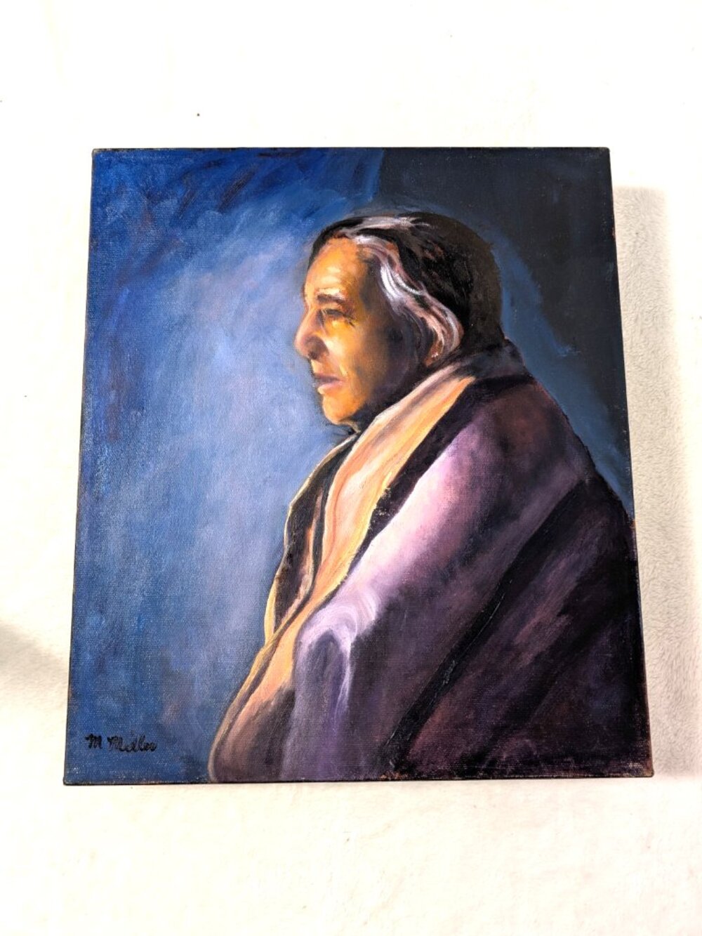 Original Painting of Indigenous Elder OOAK Signed 12x14" Wrapped Canvas 2024